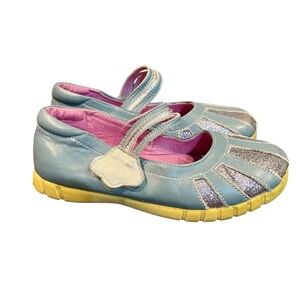Livie & Luca Mary Janes Blue and Silver Kids Dress Shoes Glitter and clouds